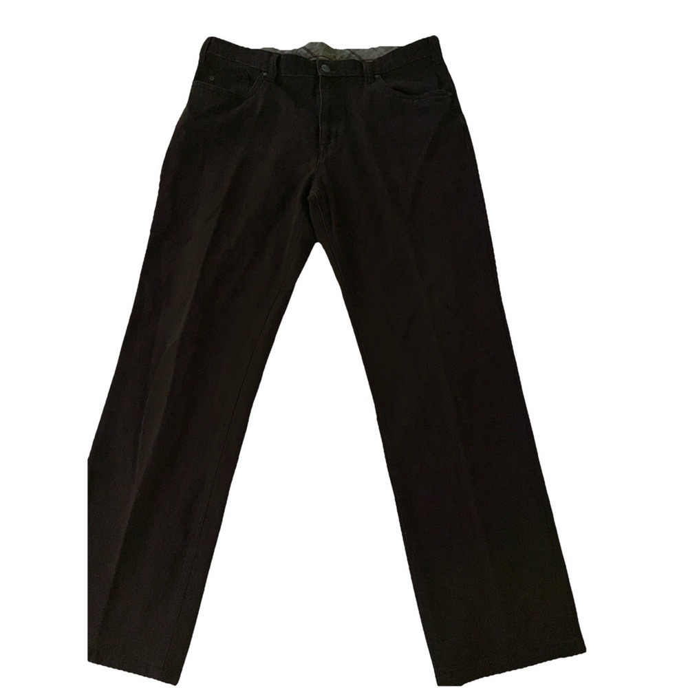 Mens Brown Straight Leg Five Pocket Pants Plaid Lined Waistband 38x32